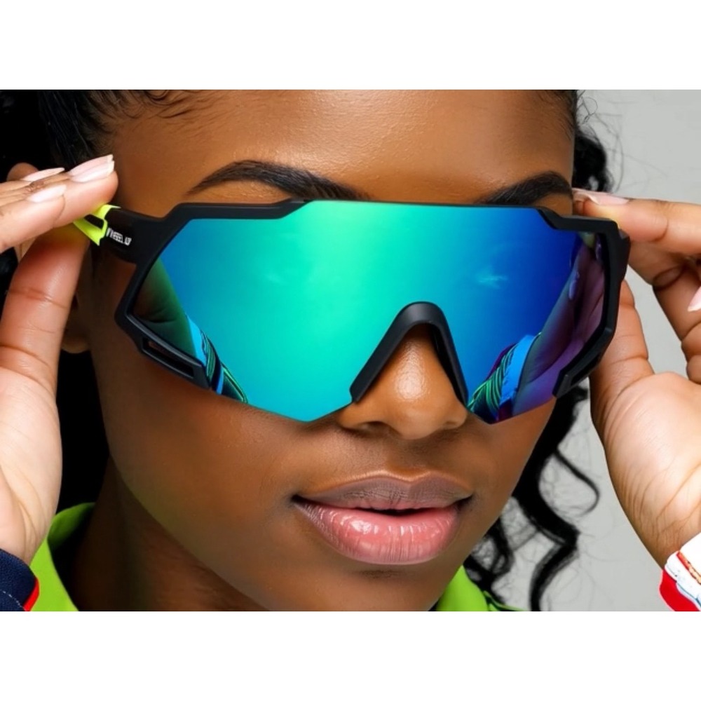 Sunglasses Mirror Lens Neon Neon Green Frame Women Wind Protection Gafas Mujeres